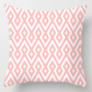 Pink geometric pattern throw pillow case polyester soft cushion cover for home sofa decor
