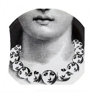 Fodera per cuscino in lino con stampa viso artistico retrò, federa grafica in bianco e nero elegante.