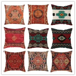Fodera per Cuscino Stampata in Lino Stile Mandala Vintage Motivo Geometrico Etnico Fodera per Cuscino Decorativa per Divano