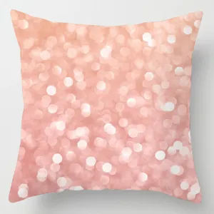 Close-up view of the pink bokeh pattern throw pillowcase, soft polyester fabric texture.
