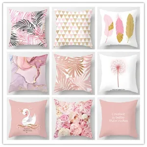 Pink Floral Throw Pillow Cover Decorative Cushion Cover Without Core For Living Room Bedroom Sofa Modern Style Soft Polyester
