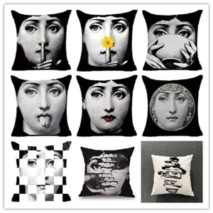 Retro Arte Volto Umano Stampato Lino Fodera per Cuscino Stile Nordico Fodera per Cuscino Decorativa Per Casa Soggiorno Divano