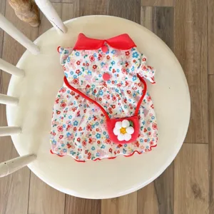 Small Dog Floral Dress Summer Thin Princess Puppy Skirt Cute Bowknot Pet Apparel For Teddy Bichon Pomeranian Cat Clothes