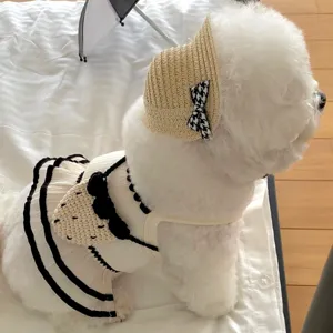 Summer thin pet strap dress and sun hat set, cute apparel for small dogs like Bichon and Poodles.