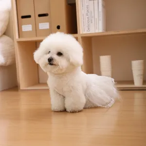 Cute white lace dog dress for small dogs like Bichon and Pomeranian, stylish pet apparel.