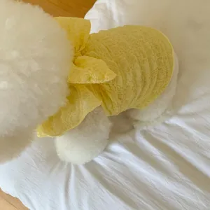 Summer thin pet dress breathable cute dog cat clothes yellow bubble sleeve puppy apparel