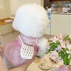Spring summer pet dog mesh dress with small bag cute puppy clothes cat apparel detail view