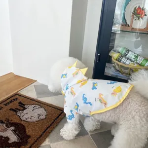 Joli imperméable dinosaure pour petit chien, vêtements de pluie pour animaux avec capuche.