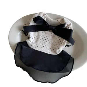 Cute summer pet dog dress with black bow and polka dots, sweet princess skirt for cats and small dogs.