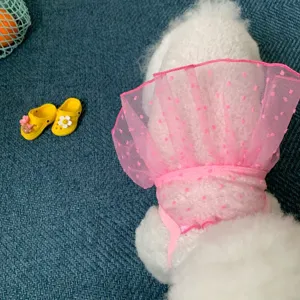 Pink polka dot mesh dog dress, cute suspender skirt for small pets, summer pet apparel