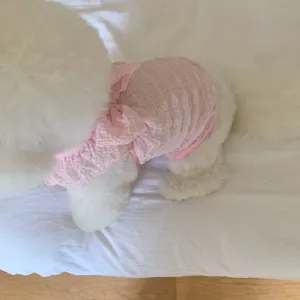 Pet dog dress summer thin breathable cute pink bubble sleeve bow clothing detail view