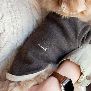 Vue détaillée du sweat-shirt douillet pour animaux de compagnie avec broderie et col confortable.