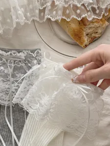 Lolita chaussettes longues dentelle volants doux ruban nœud genou bas détail style