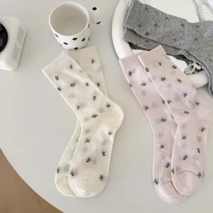 Süße Damen Blumen Netz atmungsaktive Mittelsocken Frühling Sommer dünne Baumwollsocken