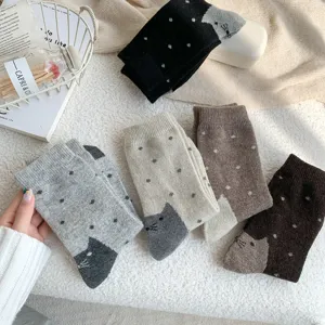 Chaussettes en laine chat mignon pour femmes, pois vintage tube moyen chaud cachemire hiver.
