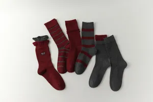 Γυναικείες βαμβακερές κάλτσες ankora κόκκινο γκρι με ρίγες φιόγκος casual λεπτομέρειες