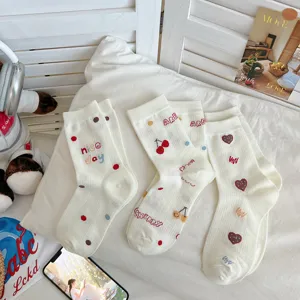 Cute women mid-tube socks spring summer Japanese style cartoon cotton socks daily wear apparel
