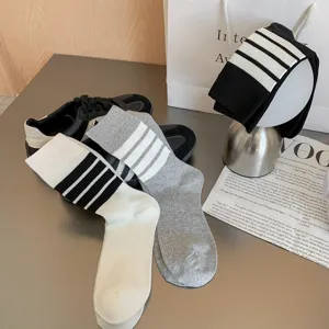 Classic three stripe mid calf socks for women Japanese JK college style cotton socks.