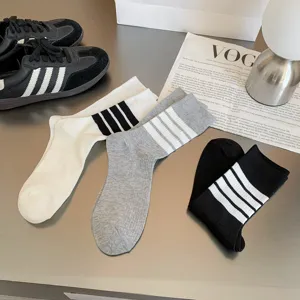 Classic striped mid-calf socks for women, comfortable breathable cotton daily casual wear.