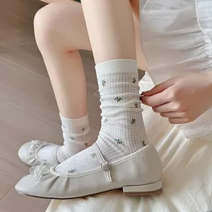 Damen Blueten Mesh Mittelsocken Fruehling Sommer atmungsaktiv suesse Modestil Socken