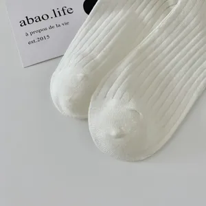 White ribbed socks for women, sweet college style everyday knit mid-tube socks.