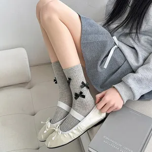 Japanese sweet bow mid-tube slouch socks for women, cute Lolita style cotton socks daily wear.