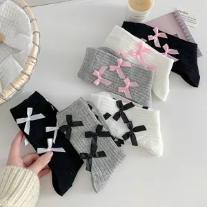 Sweet bow women socks cute lolita mid-tube casual hosiery spring summer Japanese style