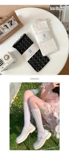Eleganti calze al ginocchio in pizzo nero e bianco da donna, scaldamuscoli stile lolita JK.