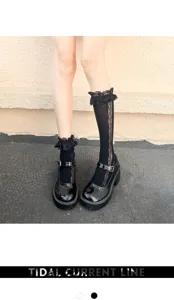 Calcetines negros de encaje y zapatos Mary Jane con plataforma, moda JK Lolita.