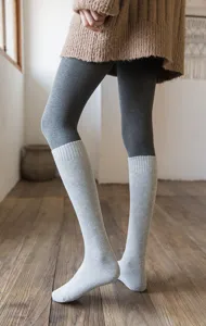 soft thickened loop-knit over-the-calf winter warm solid color long socks detail view.