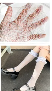 Calcetines hasta la rodilla de encaje blanco JK, medias de malla transpirables para mujeres.