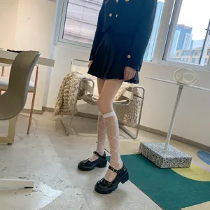 Sheer knee high socks Japanese style diamond pattern stockings thin summer hosiery for women