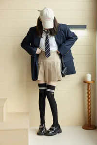 JK school uniform over the knee long socks with stripes and embroidery for autumn wear