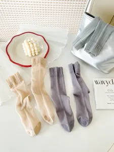 Sheer ice silk long socks for women, summer thin breathable translucent slouchy solid color hosiery
