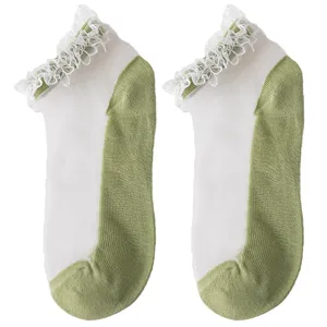 Summer sheer lace ruffles women short crystal socks sweet Japanese style ankle socks