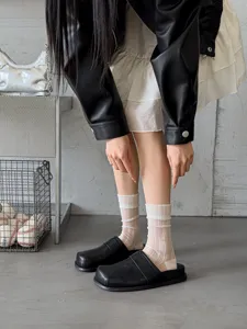 Summer sheer white slouch socks for women, thin Japanese style solid color long hosiery.