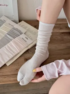 Breathable spring summer split-toe socks for women solid color cotton crew long socks