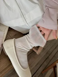 Close-up detail of women's breathable thin split-toe socks showcasing sheer texture.