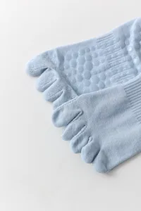 Light blue five toe grip socks for women yoga pilates non slip cotton sports socks detail