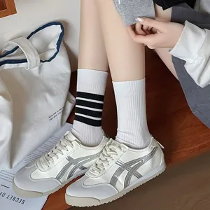 Spring summer women thin mid tube socks Japanese JK style three stripes cute casual socks.