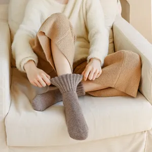 Calcetines de punto de lana gruesa para mujer, invierno cálido térmico color sólido