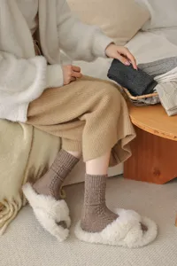 Accoglienti calze in lana a trecce da donna, spesse invernali calde tinta unita vintage.