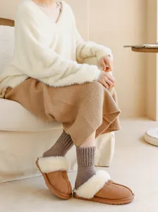 Calcetines de lana rizada espesada para mujer, calcetines térmicos de invierno de color sólido.