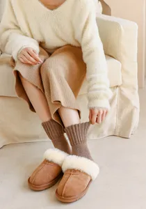 Calcetines de lana gruesa mujer color sólido acanalados media caña térmicos invierno