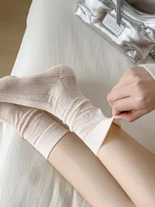 Women thin mesh breathable mid-tube socks sweet bow embroidery spring summer casual cute