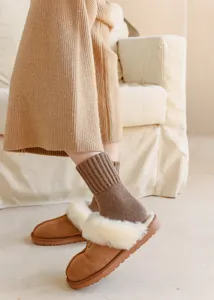 Calcetines de punto de lana gruesa para mujer, color solido tubo medio termicos de invierno.