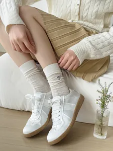 Bow embroidery women socks breathable mesh JK sweet girl mid tube slouch socks daily casual footwear