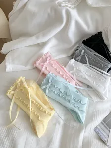 Sweet JK Lolita mid-tube socks for women with cute ruffles, bows, and long ribbon ties.