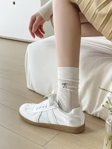 Cute bow embroidered mesh crew socks detail, sweet JK style breathable summer socks.