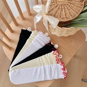 Ballet style lace ruffle crew socks women summer thin breathable hollow calf socks